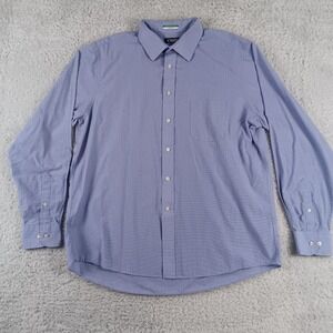 Chaps Mens Blue Micro Check Dress Shirt 17.5 36/37 Regular Fit Wrinkle Free
